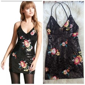 Forever 21 Black Floral Sequins Mini Dress